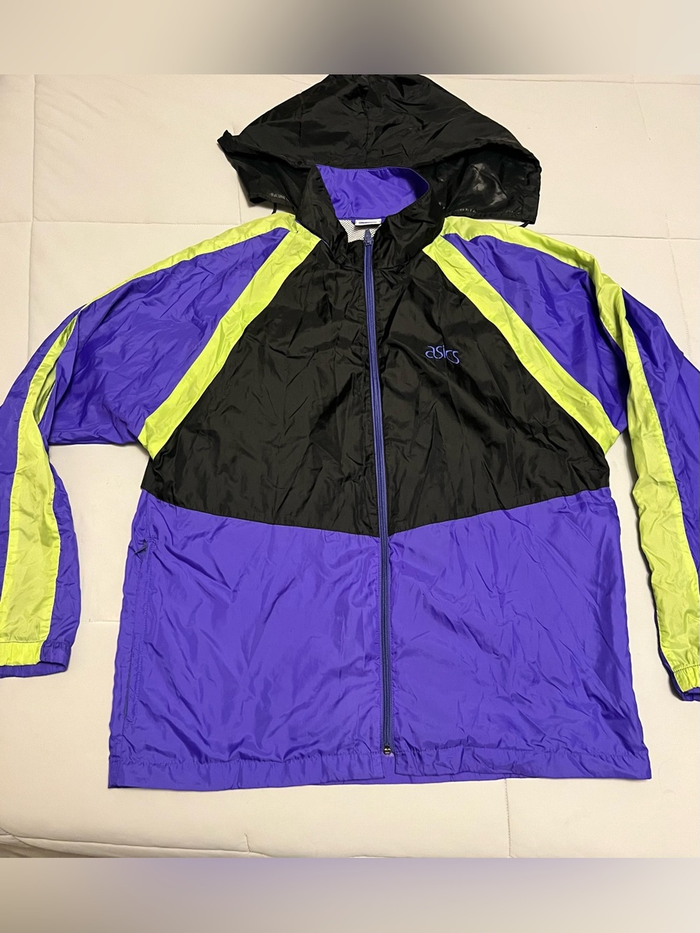 Vintage ASICS Colorblock Windbreaker Jacket Packable Hood Size S/M